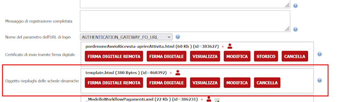 Caricamento del template nel backoffice