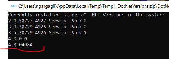 Output di una macchina con framework 4.8 installato