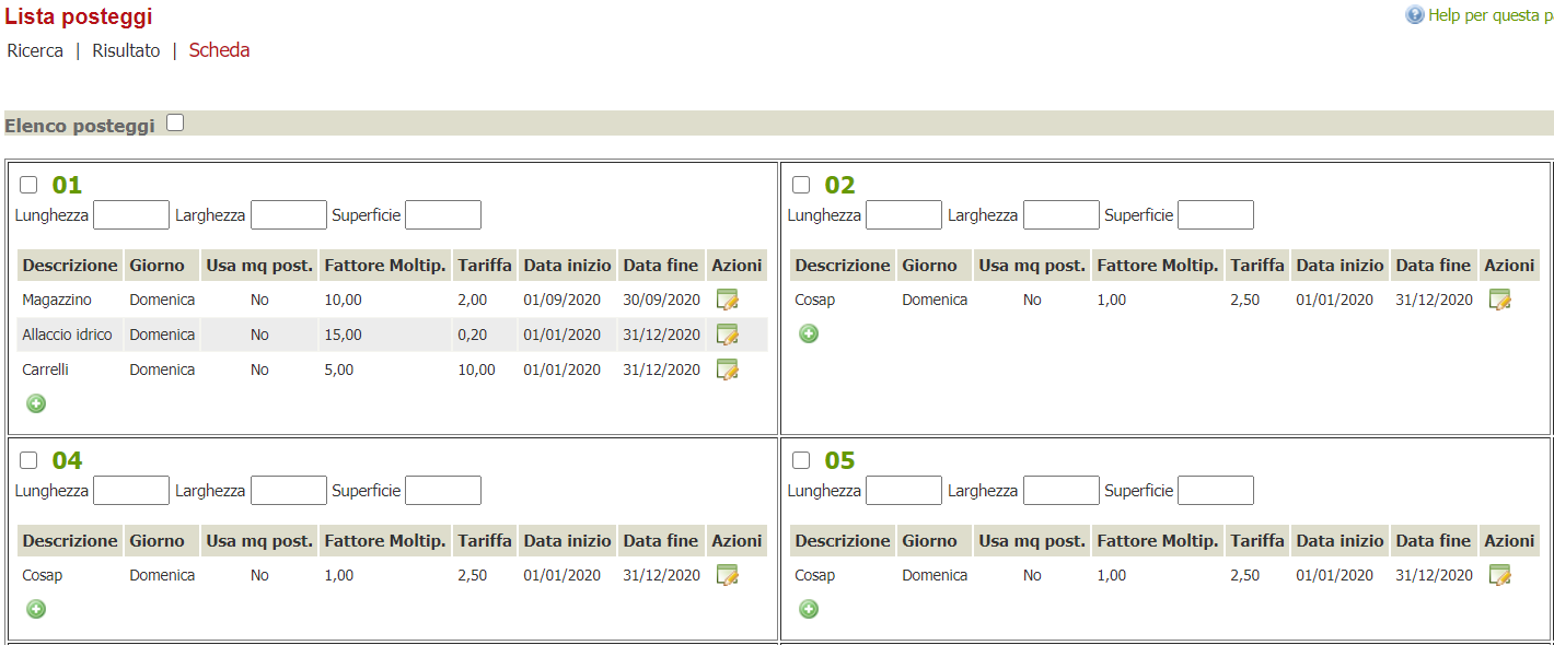 configruazione posteggi