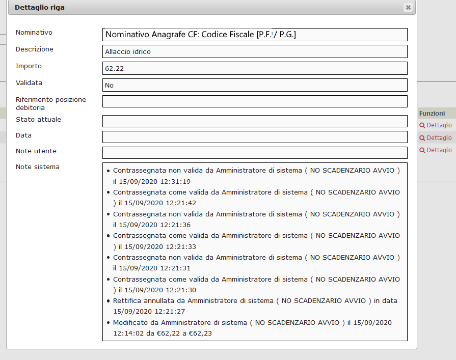 gestione bollettazione dettaglio