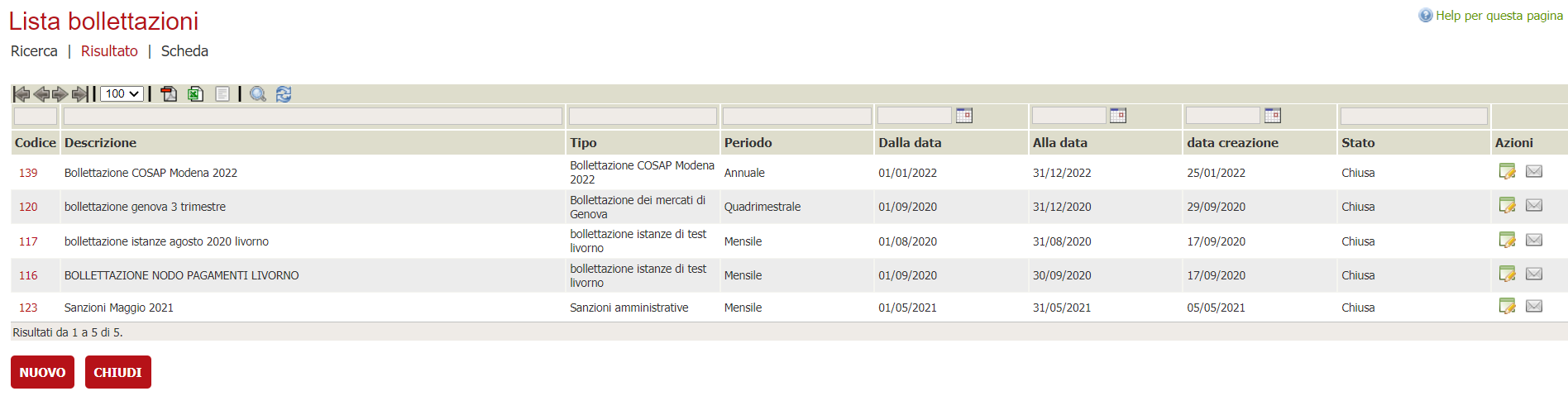 gestione bollettazione lista